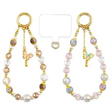 2pcs Phone Charms Strap Cute Beaded Wristlet Keychain Phone Charm Wrist Strap