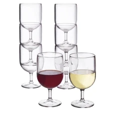 Acrylic Wine Glasses Set of 8 8oz Stackable Plastic BPA-Free Clear Made in USA