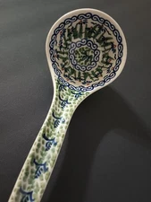 Soup Serving Ladle 12“ Deep Bowl Green Cobalt Blue Geometric Print