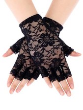 Women Short Lace Gloves Sunblock Fingerless Bridal Wrist One Size G2-black