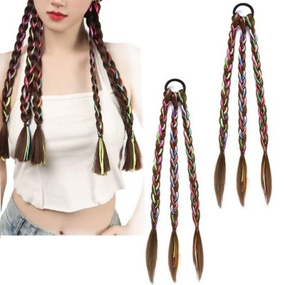 2 Packs Braided Ponytail Extension with Hair Tie Colored Box Braids Synthetic...
