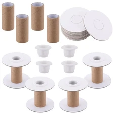 SUNNYCLUE 10 Sets Paper Sewing Spools Ribbon Spool Bulk Unfinished White Empty