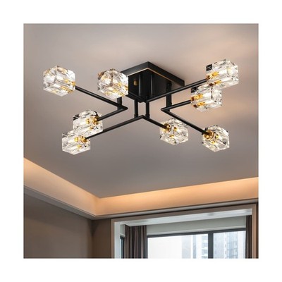 8-Lights Semi Flush Mount Ceiling Light Fixture,Black and Gold Modern Crystal...