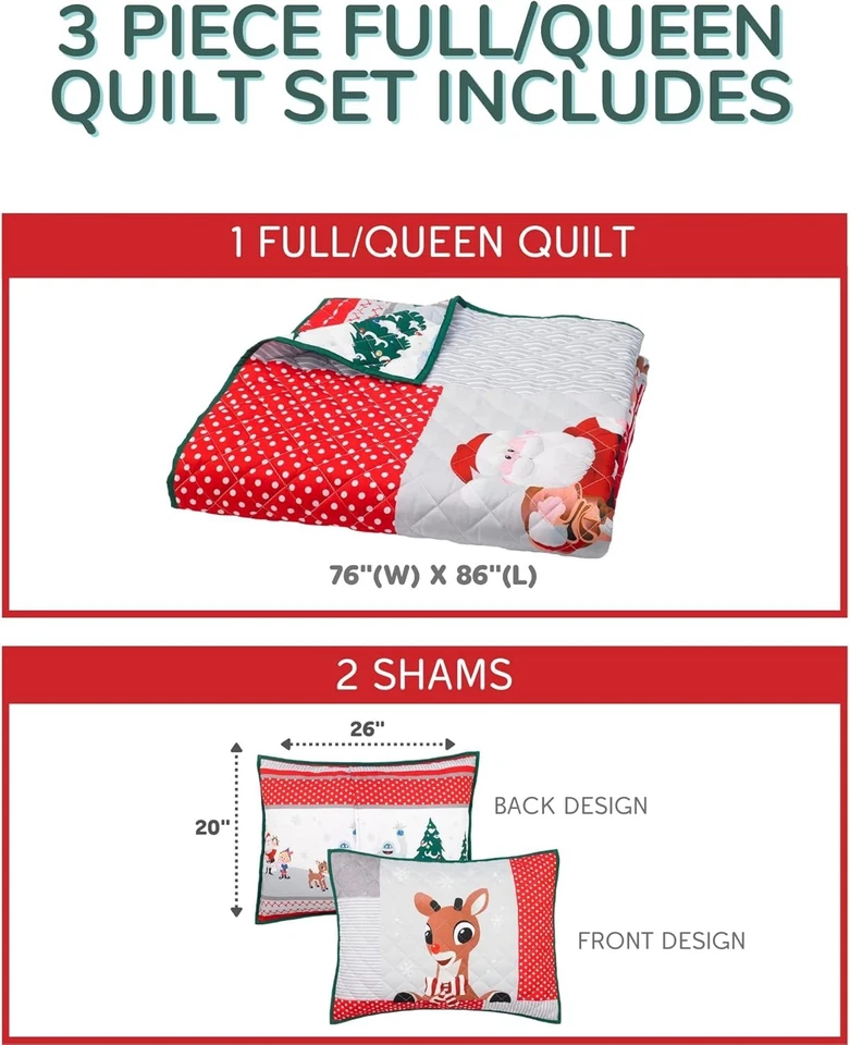 Комплект постельного белья на праздничную тему Rudolph, полный/размер Queen, 3 штуки - Изображение 4 из 4