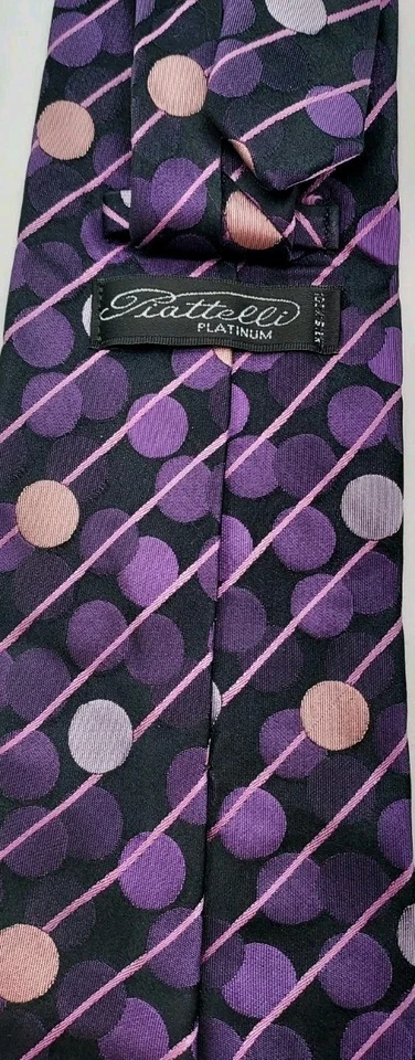 Gravata Piattelli platina roxa/preta/rosa 100% seda feita nos EUA - Imagem 2 de 3
