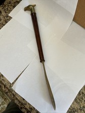 Vintage Brass Bald Eagle Head  Wood Shoe Horn 18  Metalware Wooden Metal