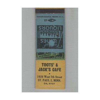 Toot's and Jack's Cafe Matchbook Cover St. Paul MN #4