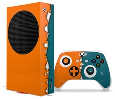 Skin Wrap for XBOX Series S Console Controller Ripped Orange Seafoam Green