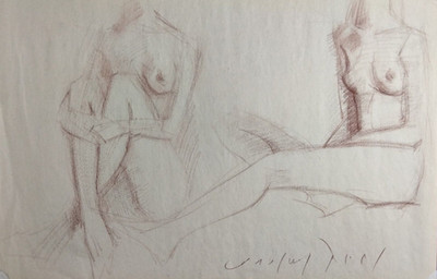 Original Female Nudes Red Chalk Drawing 12x18 Realistic Fine Art Women Unframed