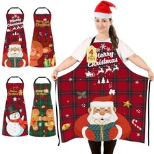 4 Pack Plus Size Funny Christmas Chef Bib Aprons for Women Men Ideal Gift -