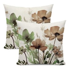 Spring Floral Pillow Covers 18x18 Inches Set of 2 Sage Green Brown Floral Thr...