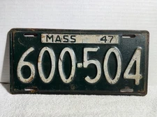 Vintage 1947 Massachusetts License Plate