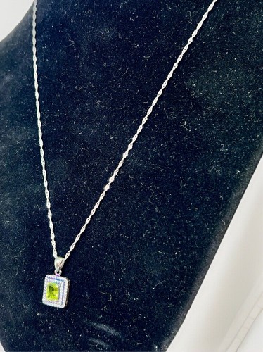 Vintage Sterling Silver Peridot Pendant Necklace Signed VJ 925- 18” - Picture 2 of 16