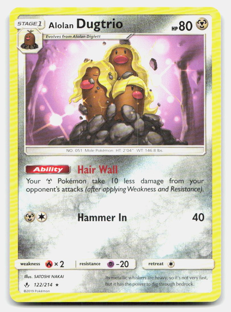 Alolan Dugtrio 122/214 Rare Unbroken Bonds Pokemon NM