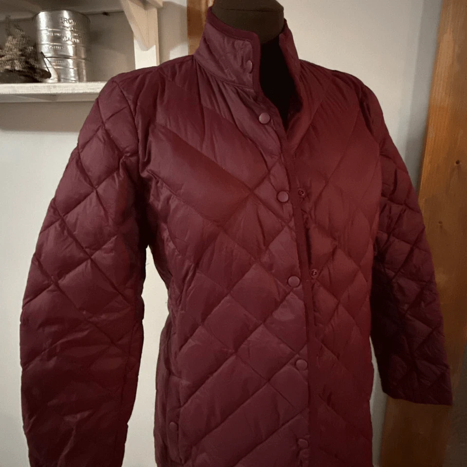 J Jill down filled quilted long puffer coat womens size XS burgandy winter warm - Image 2 of 4