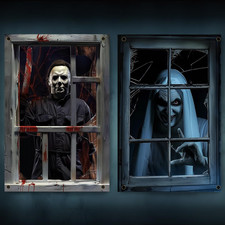 Halloween Fabric Creepy Curtain Horror Movie Poster Window Door Covering Decor