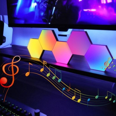 Hexagon LED Wall Light Panels: Smart RGB Color-Changing Hexagon Lights with A...