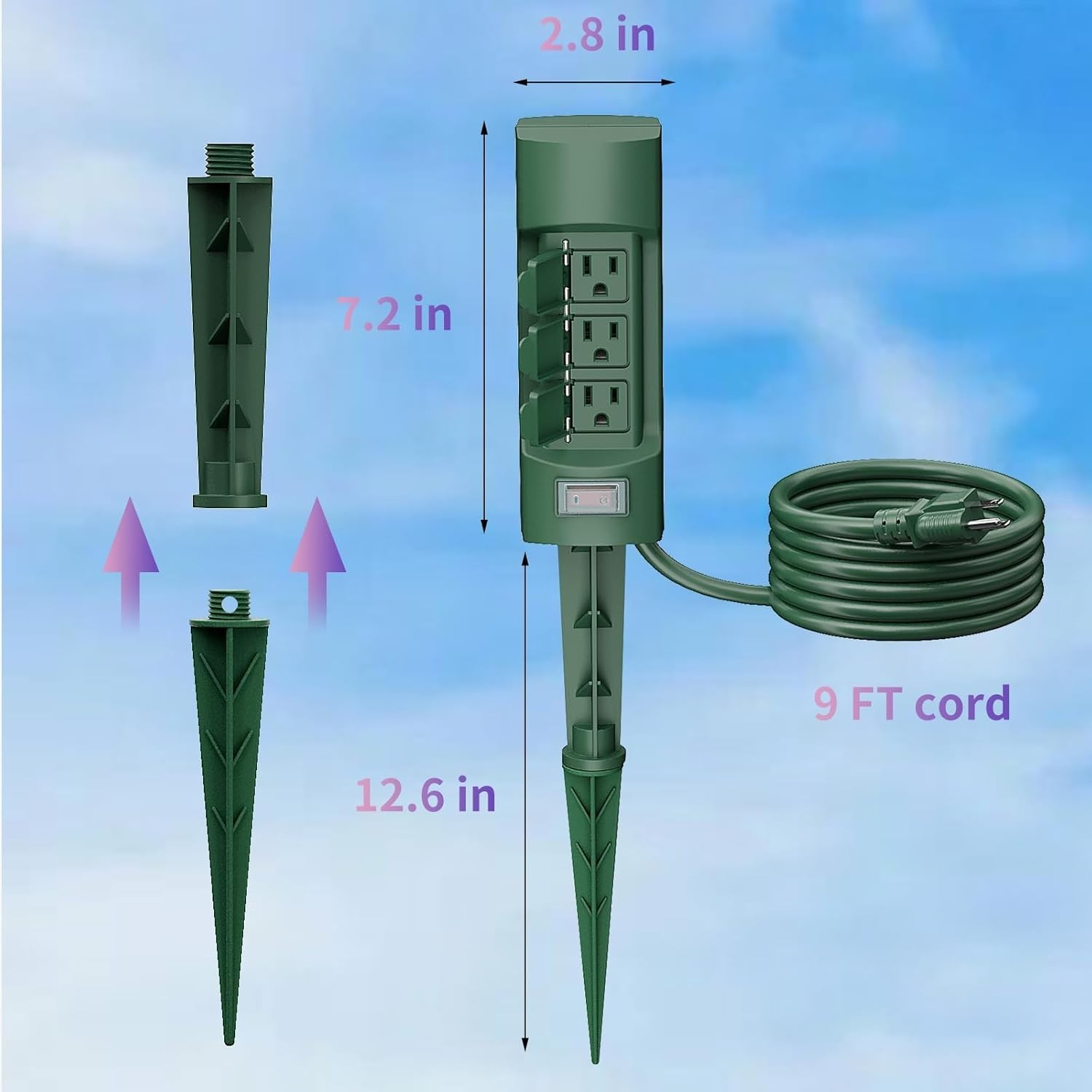 Outdoor Power Stake, Kasonic 6-Outlet 9 ft Extension Cord Power Strip, Double...