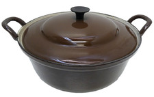 VINTAGE COUSANCES FRANCE #22 CAST IRON ENAMEL BROWN CASSEROLE DUTCH OVEN POT