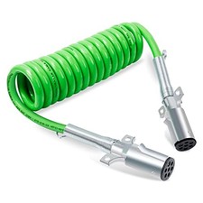 7 Way Coiled Trailer Cord 15 FT Green ABS Electrical Power 15 FT COILED CORD