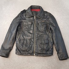 Superdry Jacket Medium Black Leather Brad Biker Coat Moto Cafe Racer Distressed