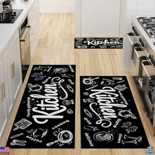 Kitchen Rugs Sets of 3 - Black Farmhouse Kitchen Rugs Non Slip, Kitchen Rugs for