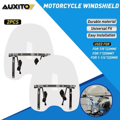 2PCS Motorcycle Windshield Windscreen Universal For 7/8'' 1'' 1-1/4'' Handlebar