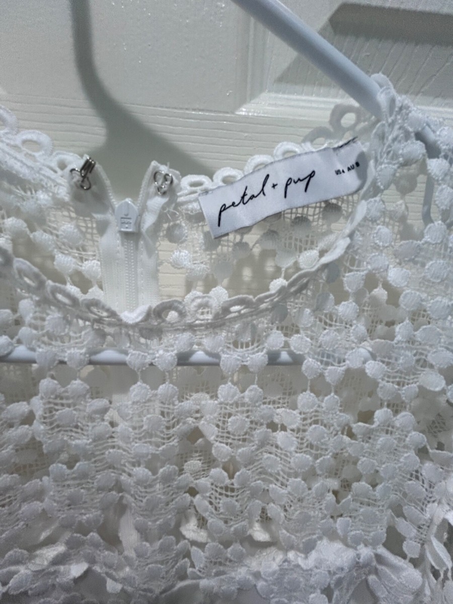 Petal and Pup Lauren Lace Overlay Midi White Dress size 4 | eBay