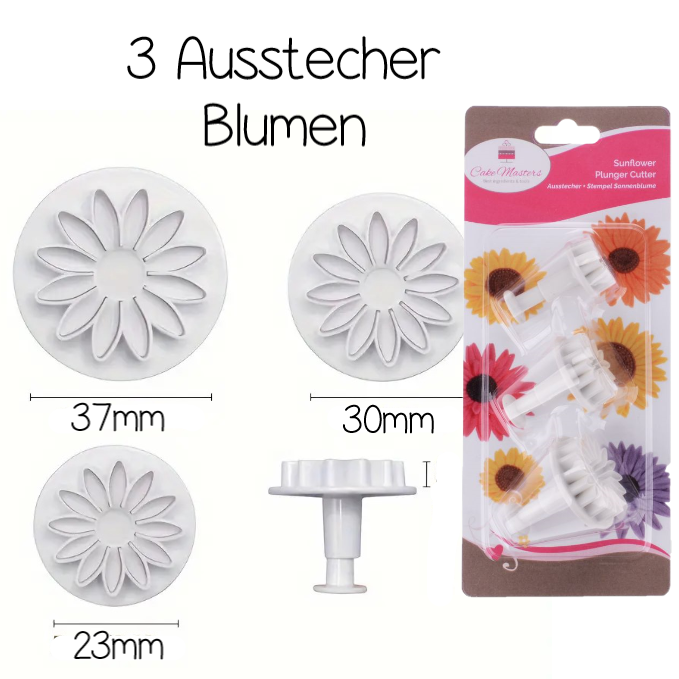 Ausstecher mit Prägung Sonnenblume Set Fondant Fimo Blume Tortendeko