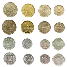 Pakistan 8 Coin Set – aUNC Condition | 1, 2, 5, 10, 25, 50 Paisa + 1 & 2 Rupees