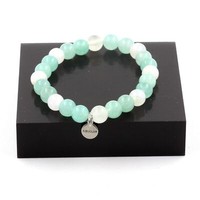 Steine Und Mineralien. Armband Perlen Angelit + Mondstein 8 Mm. Hergestellt