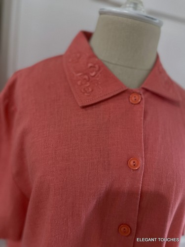 I.N. Studio Womens Linen Blend Pant Set 14 Coral Pink 2pc Short Sleeve Top Large - Picture 4 of 13