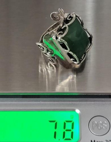 Chunky Vintage Silver & Green Jadeite Ring. Size K1/2. Ref: xbod. - Picture 9 of 15