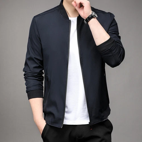 Herren Herbst lässige dünne Jacke leichte Sportbekleidung durchgehender Reißverschluss Frühling Baseball Mantel - Bild 26 von 30