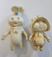 Vintage 1971 Rubber Pillsbury Doughboy and 1972 Poppie Dough Girl Rubber Dolls