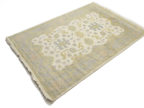 Tappeto in lana orientale Oushak Chobi annodato a mano floreale panna decorazione tappeto 4 x 6 piedi - Foto 4 di 12