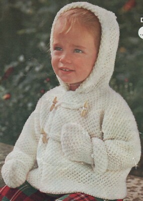 Vintage Strickanleitung für Dufflecoat und Fäustlinge in Doppelstrick 20/22 Brustumfang