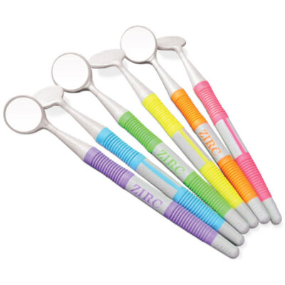 ZIRC Crystal HD Mouth Mirror - #5 with Soft Grip, Vibrant Assorted Colors 12/Pk