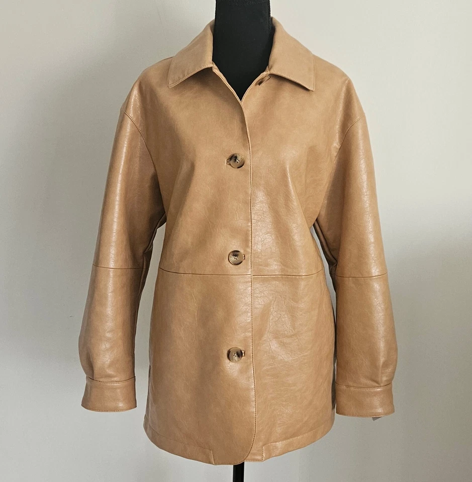 Blazer Levis Calce Relajado Imitación Cuero Para Mujer Talla PEQUEÑO PETITE Bronceado Mantequilla Abrigo