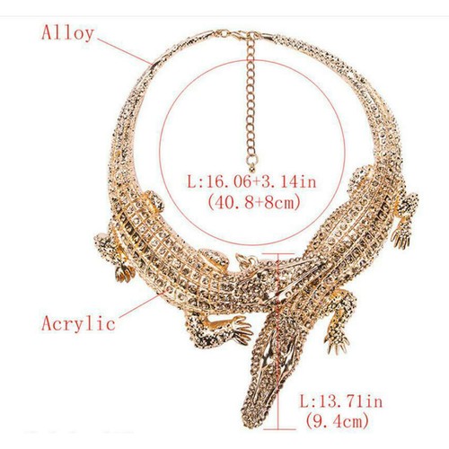 Collier Crocodile Cristal Pendentif Chaîne Strass Femmes Charmes Tendance - Foto 4 di 4