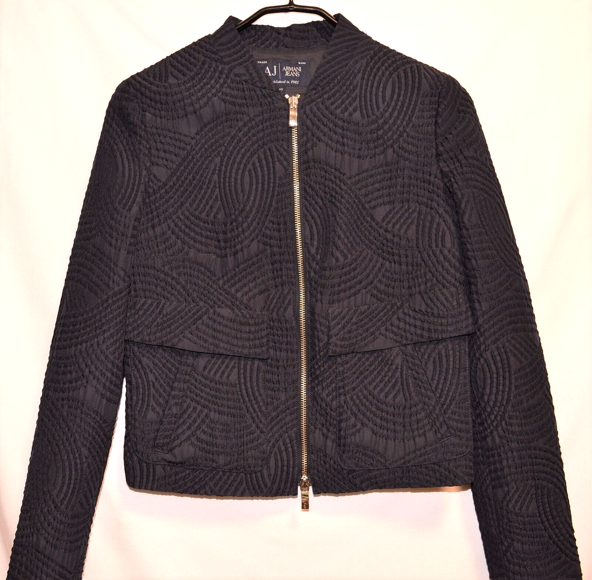 美品　エンポリオアルマーニ　ラメ　ジップアップジャケット紺 Armani Jeans Womens Dark Blue Long Sleeve Full-Zip Jacket | eBay