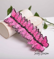 12 Hot Pink 3" feather butterflies weddings Floral accents Garden, cake toppers