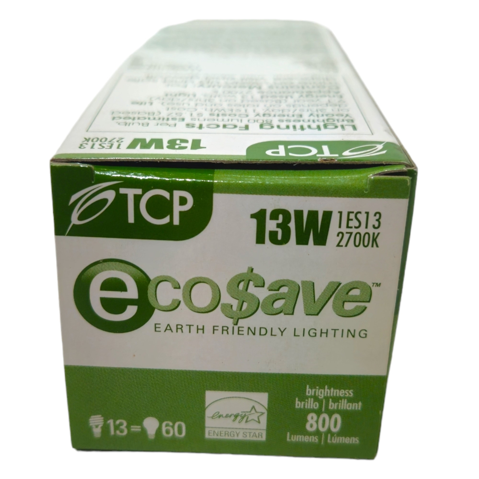 Lot of 12 TCP 13w ECOSAVE ES13 CFL Light Bulbs 13W=60W 2700K 800 lumens