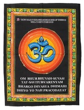Indian Blue Om Aum Ohm Sequined Black Wall Hanging Fair Trade 58 x 76 cm