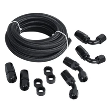 Lencool Racing 12AN Fuel Line Kit Nylon Braided Hose Fitting Kit CPE 10FT Black