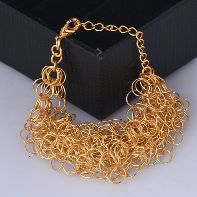 Multi Round Circle Tangled Wire Layer Bracelet In 24K Yellow Gold Link Chain