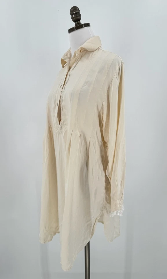 Camisa para dormir Cocoon de Randi Kristoffersen Marfil Seda Henley Talla M Foto 3 de 4