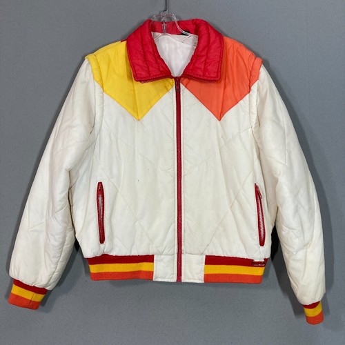1970s Vintage Ski Vest Jacket Convertible Womens Large Rainbow Lightening Bolt - Picture 4 of 12