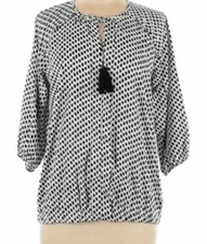 Nine West Women’s Black And White Spotty Blouse Size XL Tassels EUC