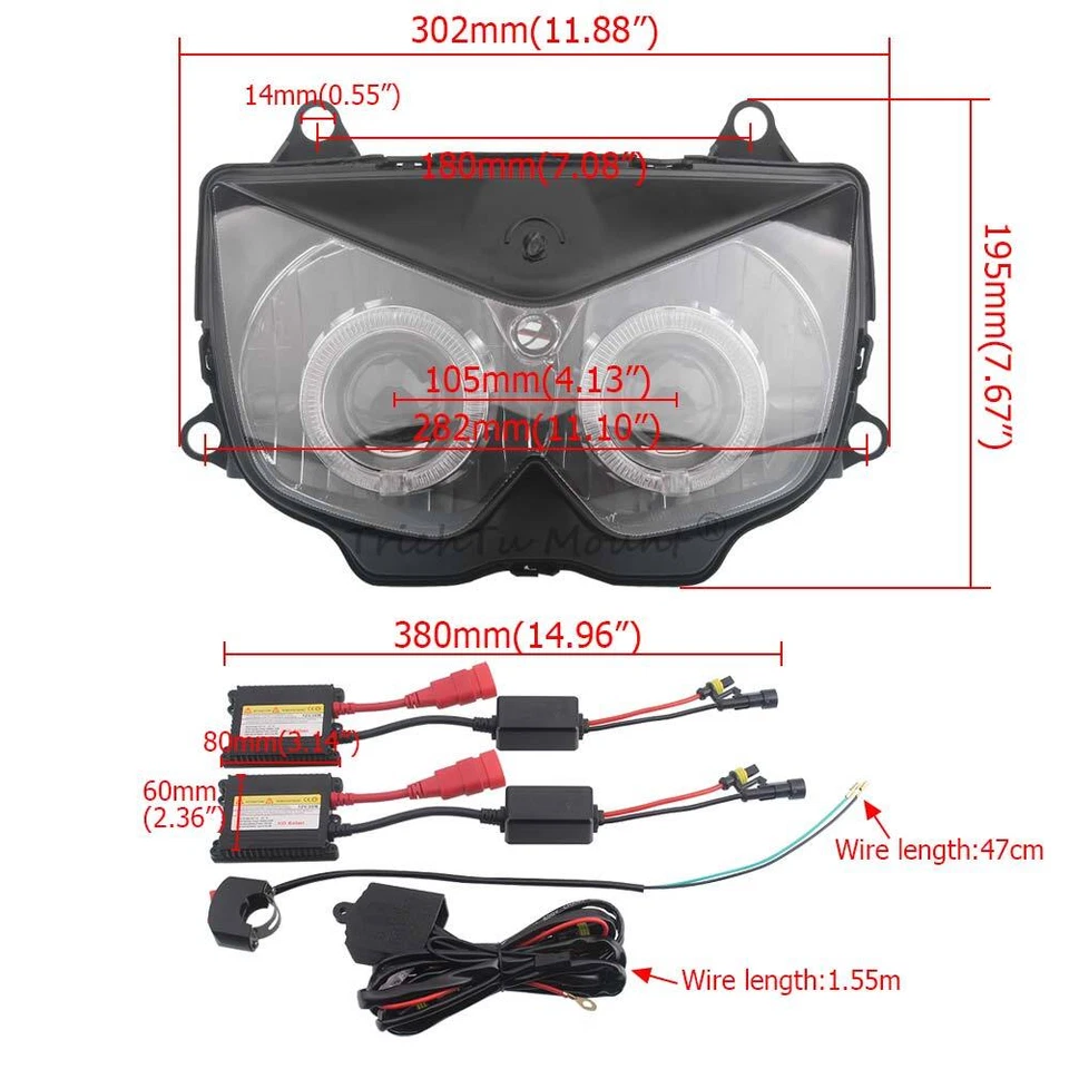 Conjunto de faros personalizados con ojo de diablo de ángel apto para Kawasaki Z1000 2003-2006 Foto 3 de 4